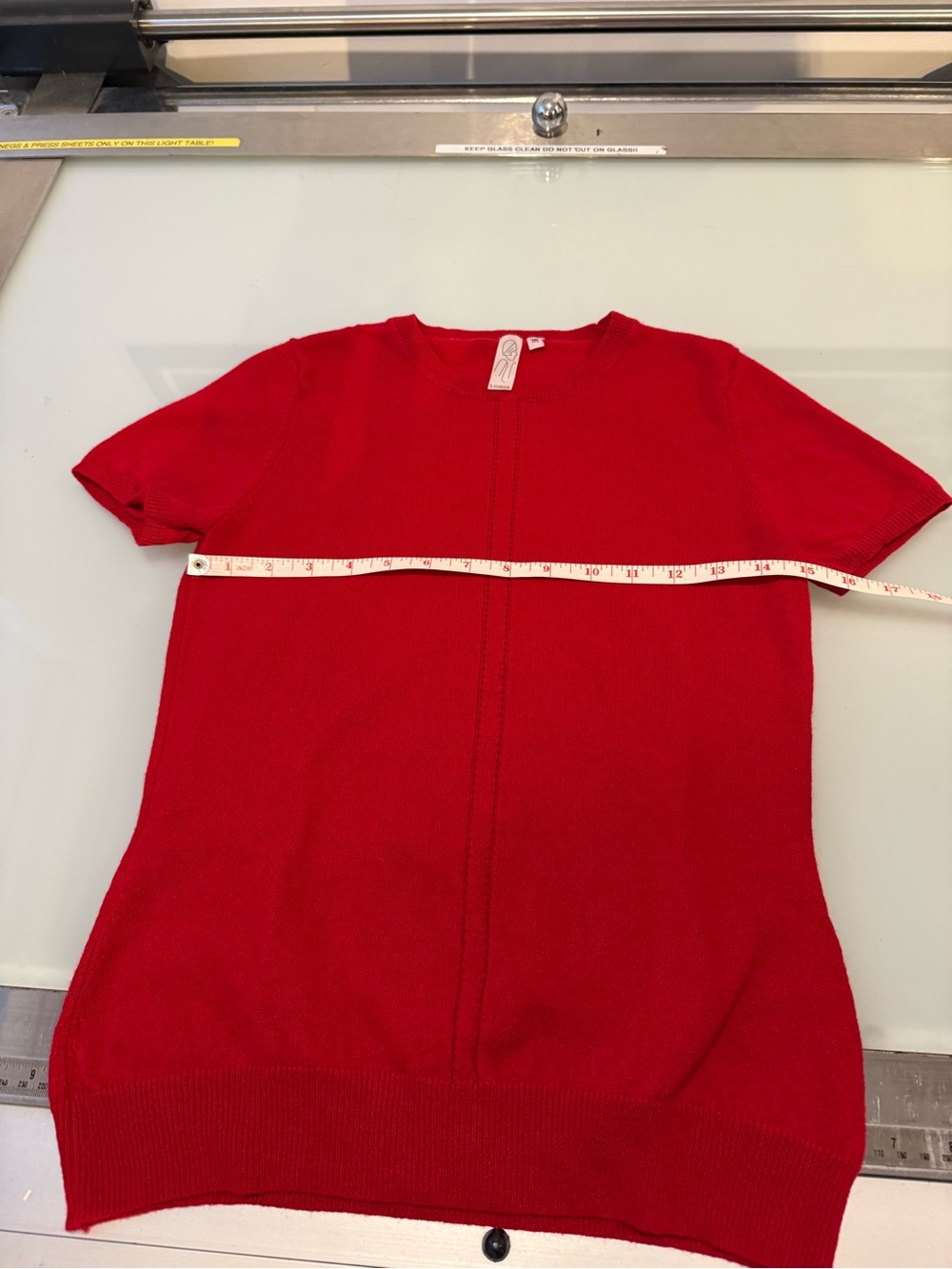 LONIA 100% Cashmere Red Short Sleeve Pointelle Center Crewneck Knit Sweater M - Picture 5 of 8